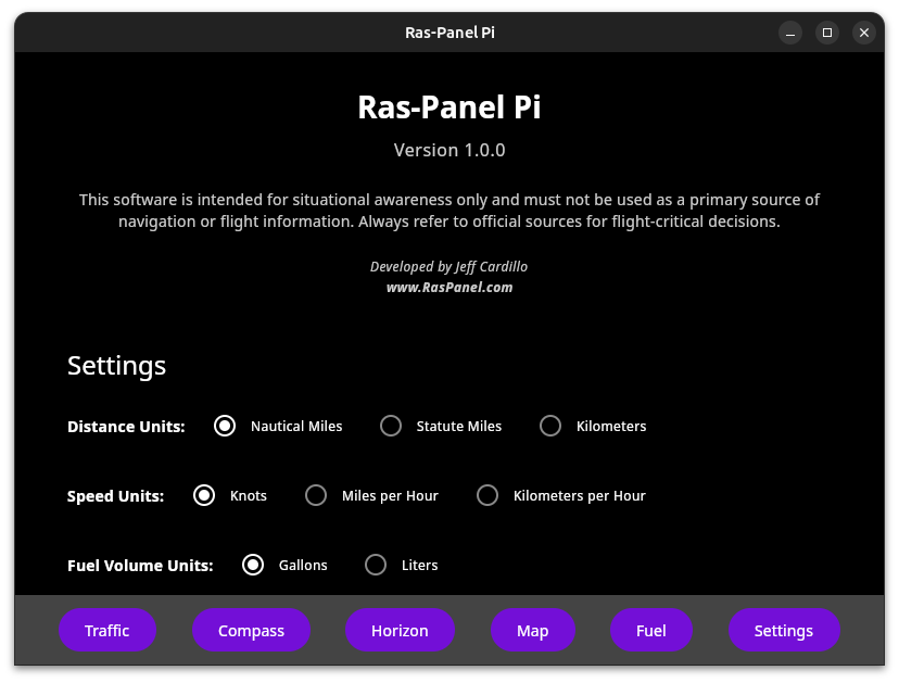 RasPanel Settings Screen